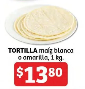 Soriana Híper TORTILLA maíz blanca o amarilla, 1 kg. oferta