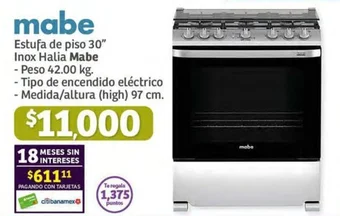 Soriana Híper Mabe Estufa de piso 30" Inox Halia oferta