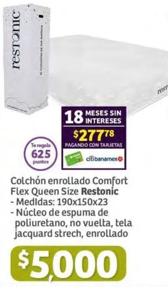 Soriana Híper Colchón enrollado Comfort Flex Queen Size Restonic - Medidas: 190x150x23 oferta