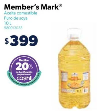 Sam's Club Member's Mark Aceite comestible Puro de soya 10L oferta
