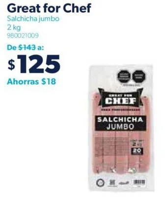 Sam's Club Great for Chef Salchicha jumbo 2kg oferta