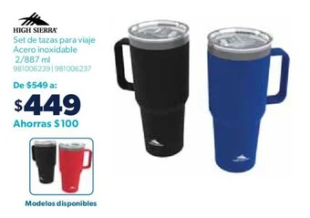 Sam's Club HIGH SIERRA Set de tazas para viaje Acero inoxidable 2/887 ml oferta