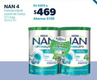 Sam's Club NAN 4 Fórmula infantil a partir de 2 años 2/1.2 kg oferta