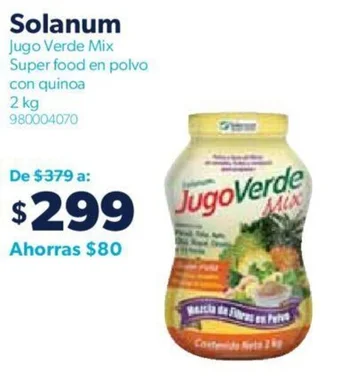 Sam's Club Solanum Jugo Verde Mix Super food en polvo con quinoa 2 kg oferta