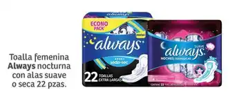 Soriana Mercado Toalla femenina Always nocturna con alas suave o seca 22 pzas. oferta