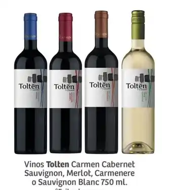 Vinos Tolten Carmen Cabernet Sauvignon, Merlot, Carmenere o Sauvignon Blanc 750 ml.