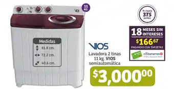 Soriana Mercado Lavadora 2 tinas 11 kg. VIOS semiautomática oferta