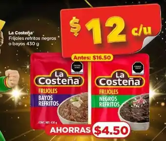 Bodega Aurrerá La Costeña Frijoles refritos negros o bayos 430 g oferta