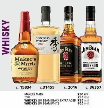 Bodegas Alianza WHISKY MAKERS MARK 750 ml, TOKI 750 ml, JIM BEAM BLACK EXTRA AGED 750 ml / WHITE 700 ml oferta
