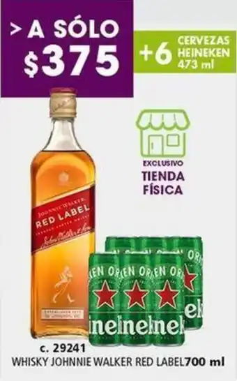 WHISKY JOHNNIE WALKER RED LABEL700 ml + 6 CERVEZAS HEINEKEN 473 ml