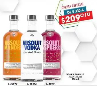 VODKA ABSOLUT AZUL Y SABORES 750 ml