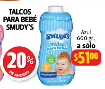 Farmacias Guadalajara Talcos Para Bebe Smudy's Azul 600gr a solo oferta