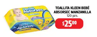 Farmacias Guadalajara Toallita Kleen Bebe Absorsec Manzanilla 120 Pzs oferta