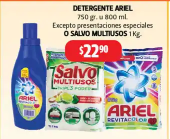 Farmacias Guadalajara Detergente Ariel 750 gr u 800ml Excepto presentaciones especiales O Salvo Multiusos 1kg oferta