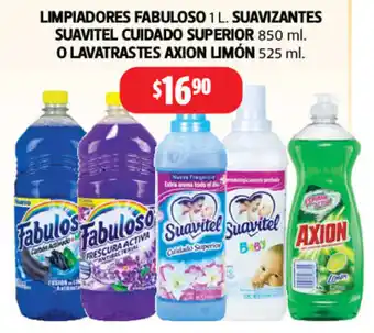 Farmacias Guadalajara Limpiadores Fabuloso 1L Suavizantes Suavitel Cuidado Superior 850ml O Lavatrastes Axion Limon 525ml oferta