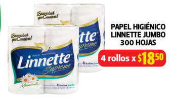 Farmacias Guadalajara Papel Higienico Linnette Jumbo 300 Hojas 4 Rollos oferta