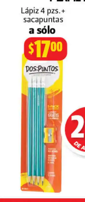 Farmacias Guadalajara Boligrafos, Marcadores Y lapiz Dos Puntos Lapiz 4 pzs + sacapuntas oferta