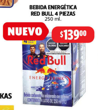 Farmacias Guadalajara Bebida Energetica Red Bull 4 Piezas 250ml oferta