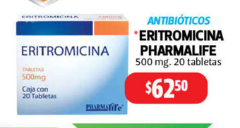 Farmacias Guadalajara Antibioticos Eritromicina Pharmalife 500mg 20 Tabletas oferta