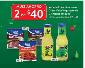 Variedad de Chiles Secos Great Value o Guacamole Clemente Jacques