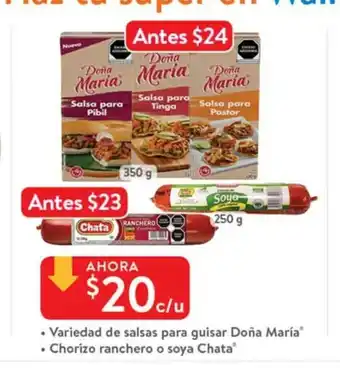 Walmart Variedad de Salsas Para Guisar Doña Maria / Chorizo Ranchero o Soya Chata oferta