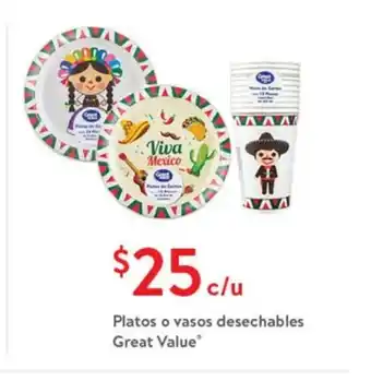 Walmart Platos o Vasos desechables Great Value oferta
