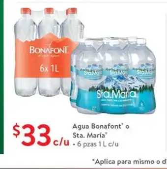 Walmart Agua Bonafont o Sta. Maria 6 pzas 1L oferta
