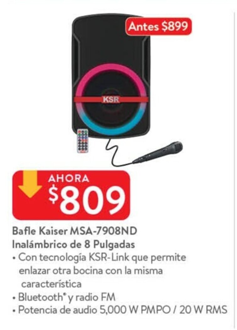 Bafle de 8 Pulgadas Kaiser MSA-7908ND Inalámbrico | Bodega Aurrera Despensa  a tu Casa