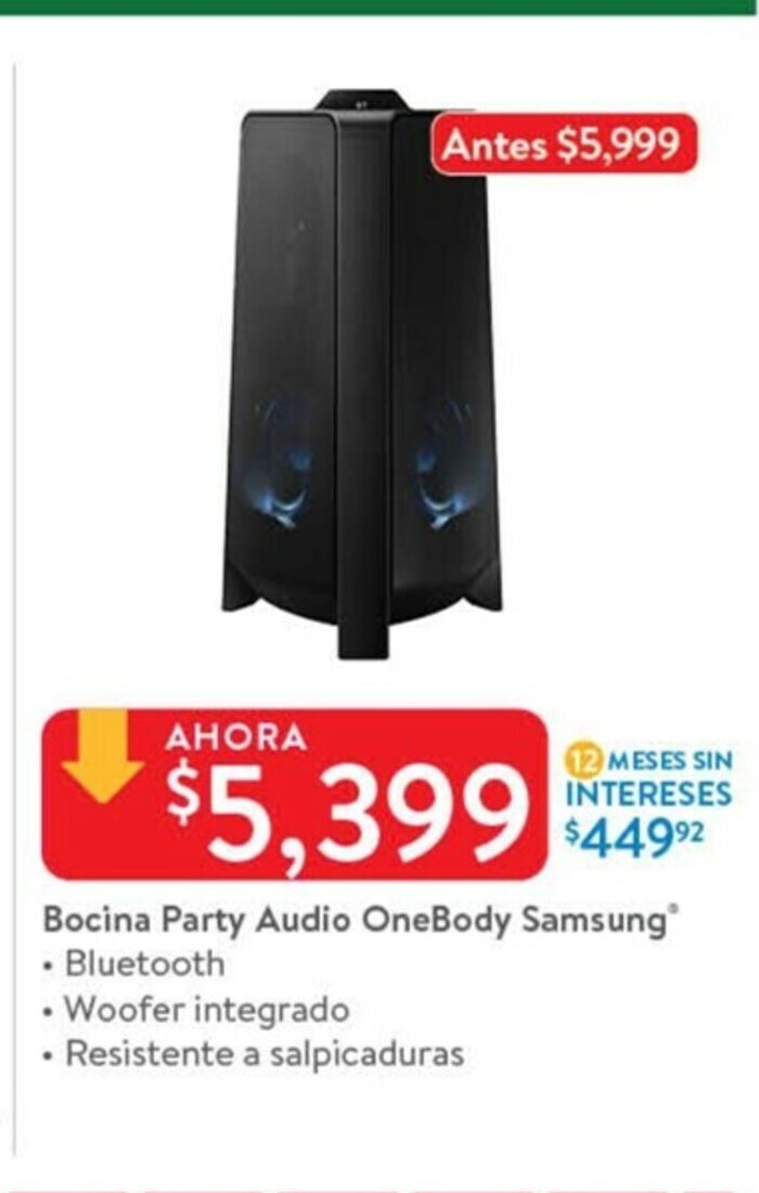 Bocina Party Audio OneBody Samsung oferta en Walmart