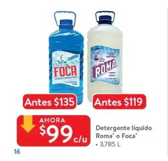 Walmart Detergente Liquido Roma o Foca 3.785L oferta