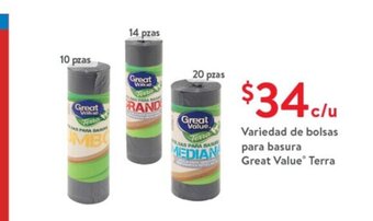 Walmart Variedad de Bolsas para basura Great Value Terra oferta