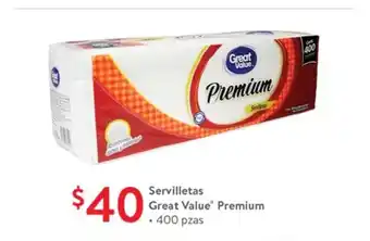 Walmart Servilletas Great Value Premium 400 pzas oferta