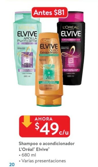 Walmart Shampoo o Acondicionador L'Oreal Elvive 680ml oferta
