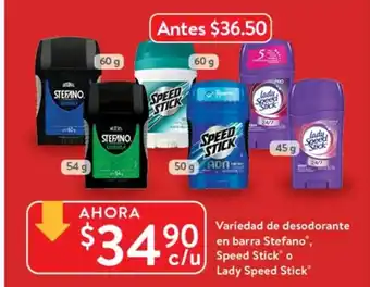 Walmart Variedad de desodorante en barra stefano Speed Stick o Lady Speed Stick oferta