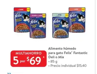 Walmart Alimento Humedo para gato Felix Fantastic Deli o Mix 85g oferta