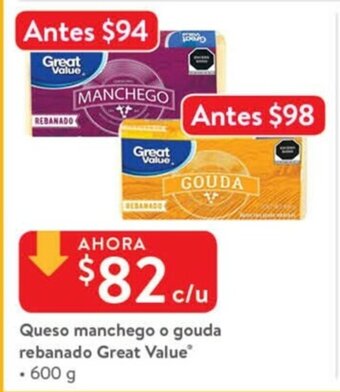 Walmart Queso Manchego o Gouda rebanado Great Value 600g oferta