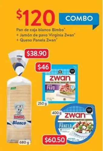 Walmart Pan de caja Blanco Bimbo + Jamon de pavo Virginia Zwan + Queso Panela Zwan oferta