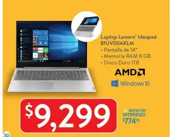 Walmart laptop Lenovo Ideapad 81UV00AKLM oferta