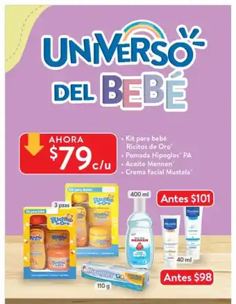 Walmart Kit para bebe Ricitos de Oro / Pomada Hipoglos PA / Aceite Mennen / Crema Facial Mustela oferta