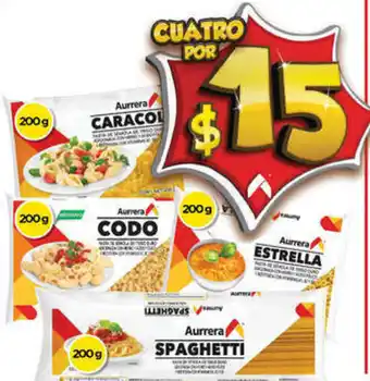 Bodega Aurrerá Caracol, Codo, Estrella, Spaghetti 200g oferta
