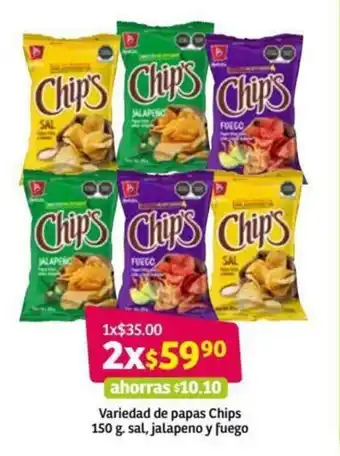Soriana Híper Variedad de Papas Chips 150g Sal, Jalapeno y Fuego oferta