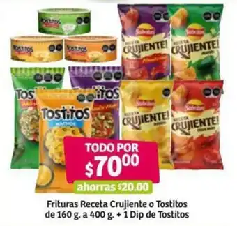 Soriana Híper Frituras receta crujiente o Tostitos de 160g a 400g + Dip de Tostitos oferta
