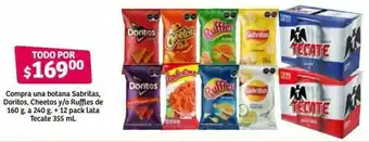 Soriana Híper Compra una Botana Sabritas, doritos, cheetos y/o Ruffles de 160g a 240g + 12 pack lata Tecate 355ml oferta