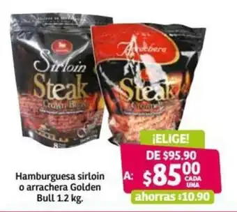 Soriana Híper Hamburguesa Sirloin o Arrachera Golden Bull 1.2kg oferta