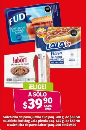 Soriana Híper Salchicha de Pavo Jumbo Fud Paq. 500g oferta