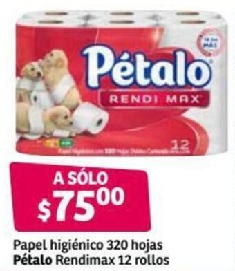 Soriana Híper Papel Higiénico 320 hojas Pétalo Rendimax 12 rollos oferta