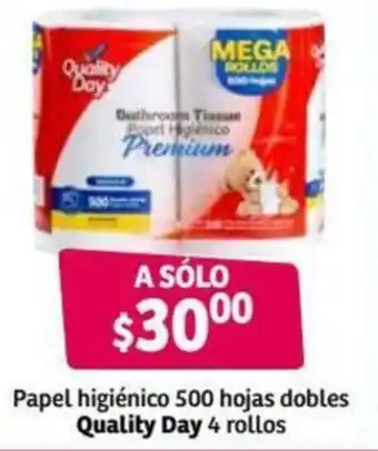 Soriana Híper Papel Higiénico 500 hojas dobles Quality Day 4 rollos oferta