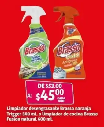 Soriana Híper Limpiador Desengrasante Brasso Naranja Trigger 500ml o Limpiador de Cocina Brasso Fusion Natural 600ml oferta