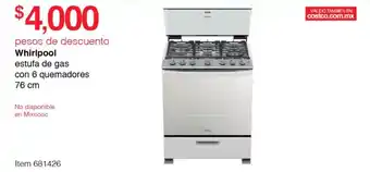 Whirlpool estufa de gas con 6 quemadores 76 cm
