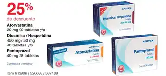 Atorvastatina 20 mg 90 tabletas y/o Diosmina / Hesperidina 450 mg/50 mg 40 tabletas y/o Pantoprazol 40 mg 28 tabletas